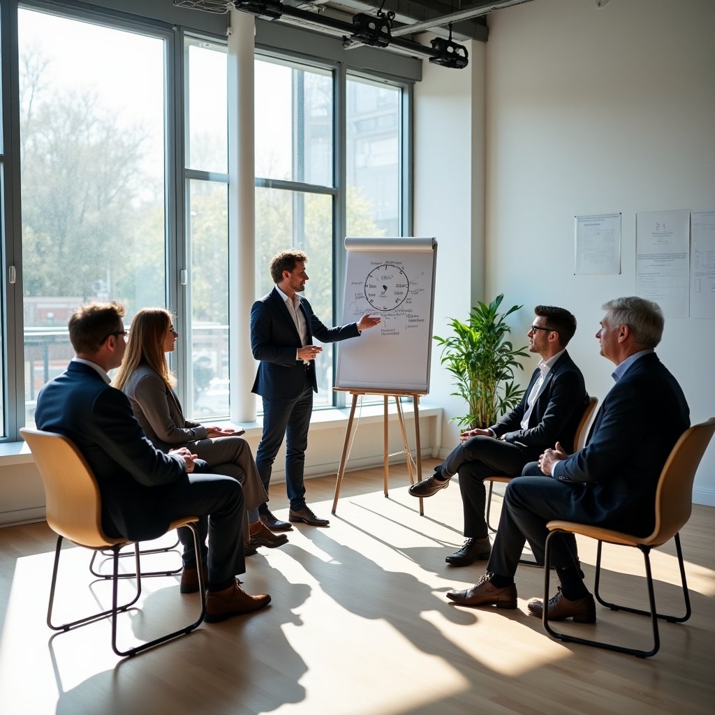 Workshopraum mit Teilnehmenden bei einer Präsenzsitzung